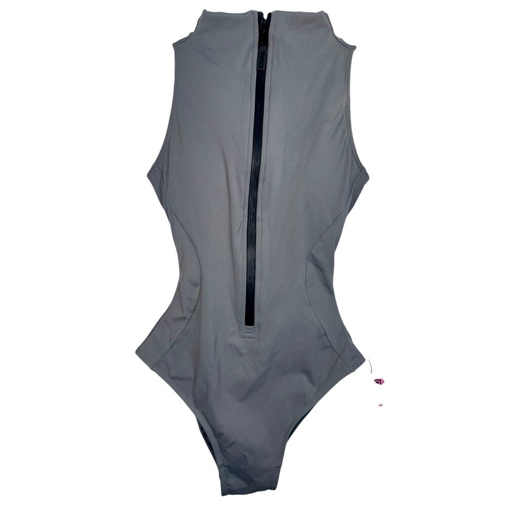 NWT TA3 Sleeveless Surfy Grey Zip Lace Up Corset One Piece Swimsuit Sz XS Short